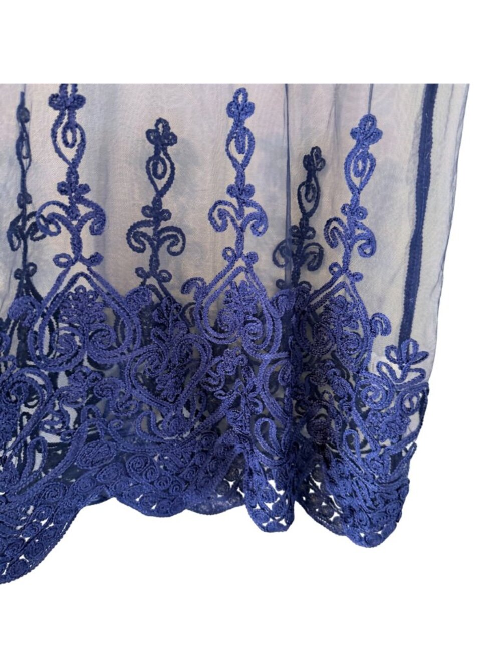Jessica Taylor Blue Sheer Lace Embroidered Sleeveless Tunic Top Ones Sz Top - Picture 5 of 12